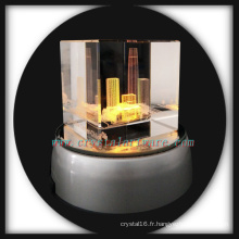 gravé au laser 3D crystal buddilng cristal cadeaux artisanat avec base led tourner